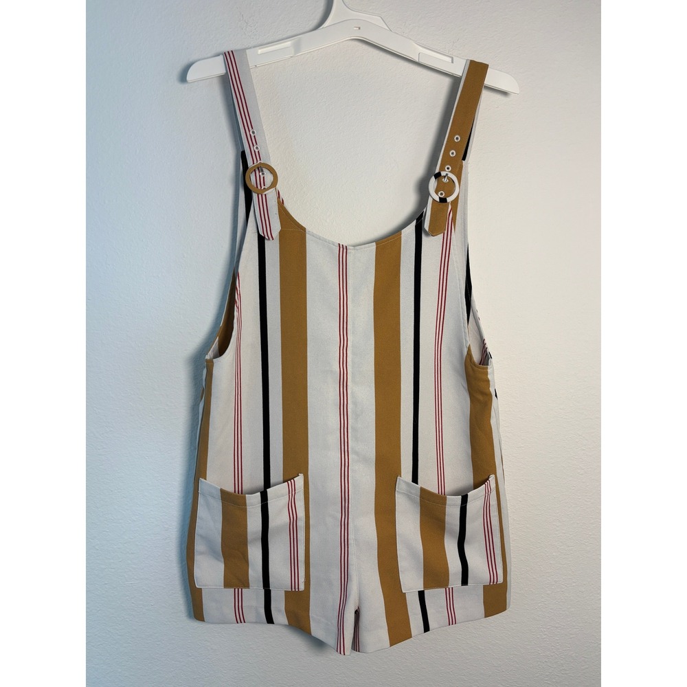 Forever 21 Womens Medium Vertical Stripe Blouse Mustard Black White Top